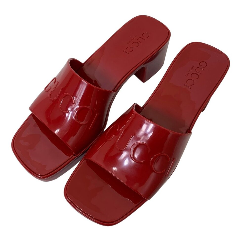 Gucci Women’s Platform Rubber Block Heel Slides Sandals in RED- Size 7.5